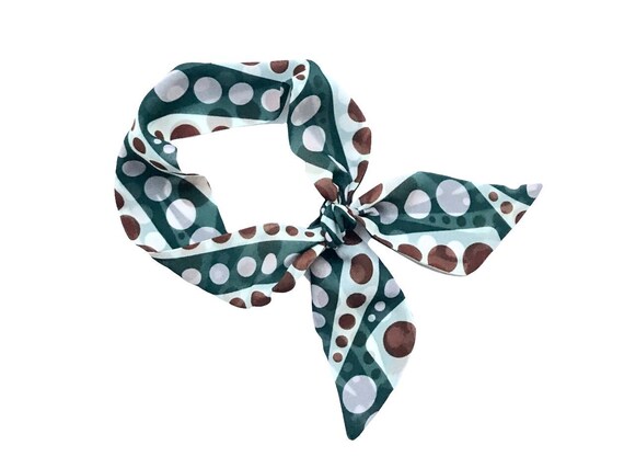 Polka Dot Short Hair Scarf - Fabric Tie for Ponytail Bun Top Knot Handbag -Thin Skinny Women's Neck Accessory