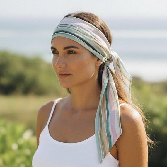 Versatile Striped Chiffon Scarf: Neck Tie, Hair Wrap, Floppy Hat, Belt Sash -Lightweight