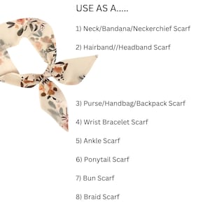 Floral Skinny Scarf for Hair, Neck, or Handbag - Cream Fabric Accessory for Women - Ready to Ship image 3