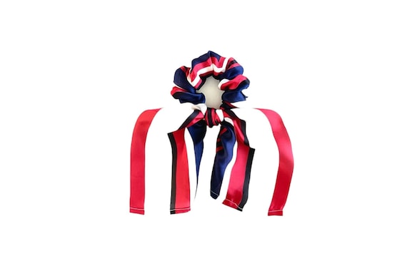 Red, white and blue scrunchie hair scarf for Memorial Day or 4th of July.  Patriotic scrunchy for bun, ponytail or wrist. Ready to Ship