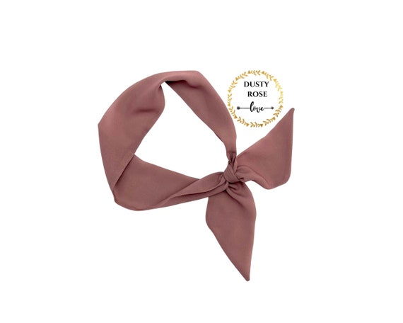 Dusty rose pink short hair scarf. Fabric hair tie for ponytail, bun, braid or handbag. Thin, small, skinny neck scarf for women