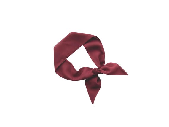 Maroon short hair scarf. Fabric head tie for ponytail, bun, braid or handbag. Thin, small, skinny woman's neck scarf.