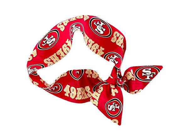 San Francisco 49ers ladies neck, hair, ponytail, bun or purse scarf, NFL Niners fan apparel gift. Red, gold and black Ready to Ship