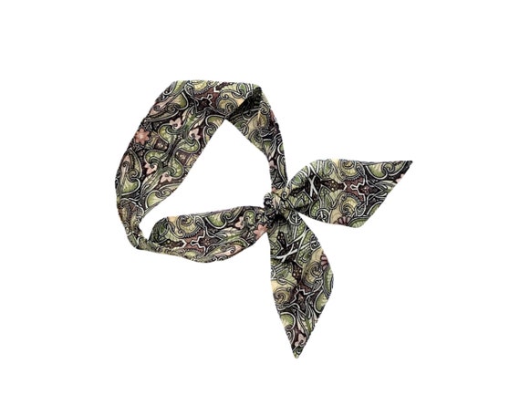 Short hair scarf. Fabric hair tie for ponytail, bun, braid, top knot or handbag. Thin, small, skinny neck scarf for women. Ready to Ship