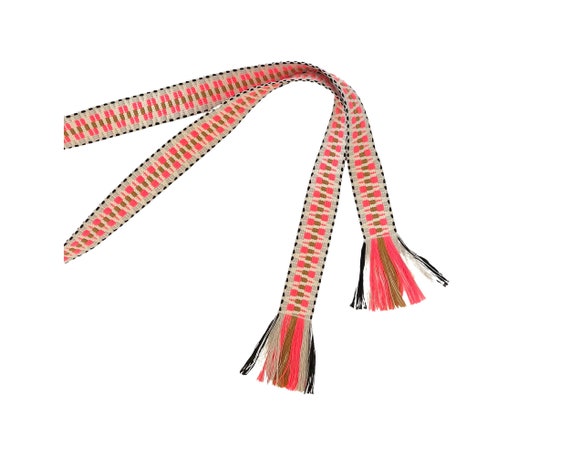 Woven wrap sash belt for women, teen or tween. Multi-color, adjustable skinny tie belt with fringe. Ready To Ship