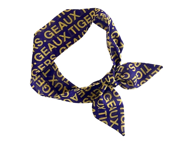 Louisiana State University hair accessory for game. Fabric hair tie for pony, bun, braid or handbag. LSU student, fan, alumni apparel gear.