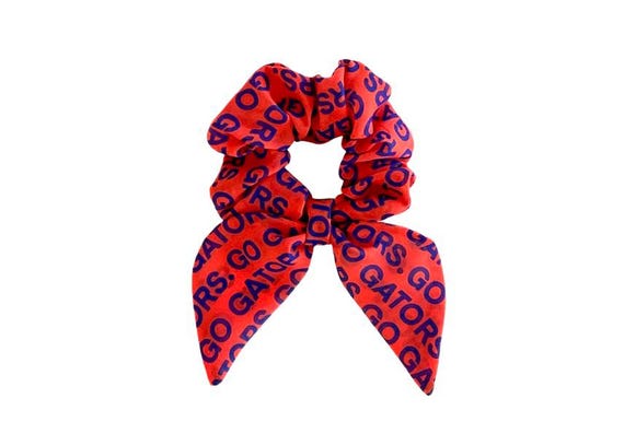 University of Florida bunny ear scrunchie for ponytail, bun or top knot. Cute Gators apparel gift for alumni, student or fan. Ready to Ship