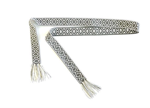 Fringe Skinny Adjustable Cotton Sash for Women in Black and Cream - Ready to Ship