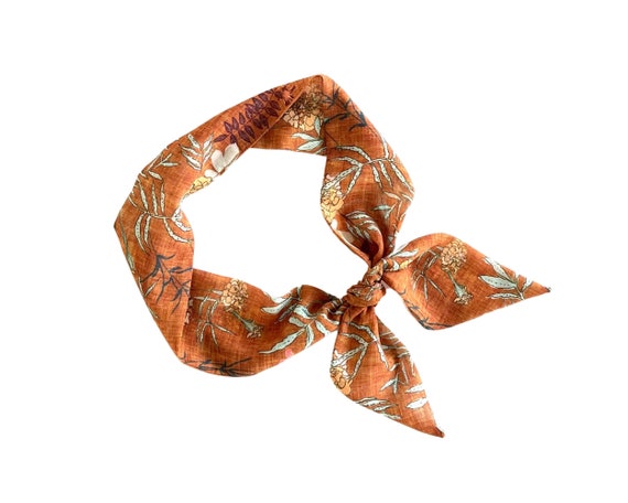 Elegant Skinny Scarf: Versatile Accessory for Hair, Neck, and Handbag - Floral Design - Ready to Ship