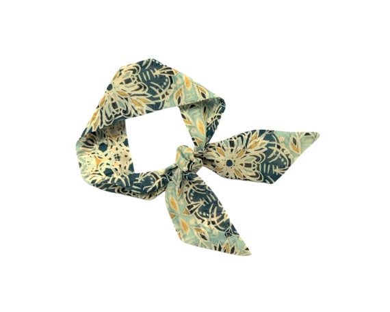 Green Fabric Hair Tie: Versatile Skinny Scarf for Ponytail, Bun, Braid, Neck, or Handbag Accessory - Ready to Ship