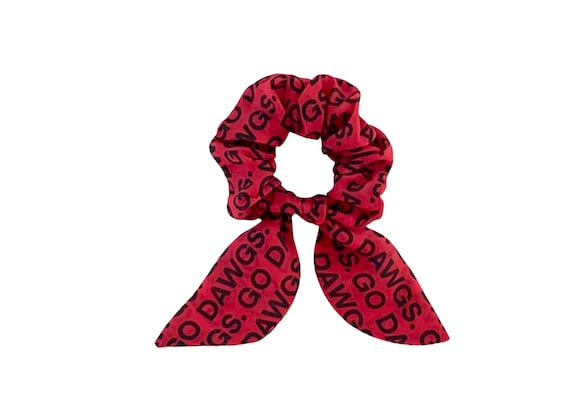 UGA Bulldogs Bunny Ear Scrunchie - Hair Accessory for Fans, Ponytail Scarf, Messy Bun Tie, Dawgs Gift - Ready to Ship