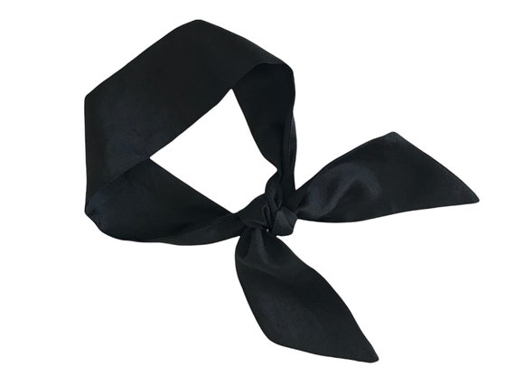 Short hair scarf. Fabric hair tie for ponytail, bun, braid or handbag. Lightweight women's black neck scarf, Ready to Ship