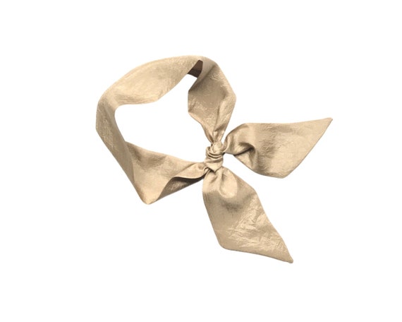 Beige short hair scarf. Fabric hair tie for ponytail, messy bun, braid or handbag. Thin, small, skinny women's neck scarf. Ready to Ship