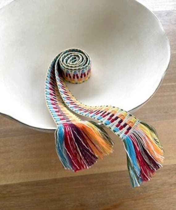 Woven wrap sash belt for women, teen or tween. Adjustable skinny tie belt with fringe in multi-color. Ready To Ship