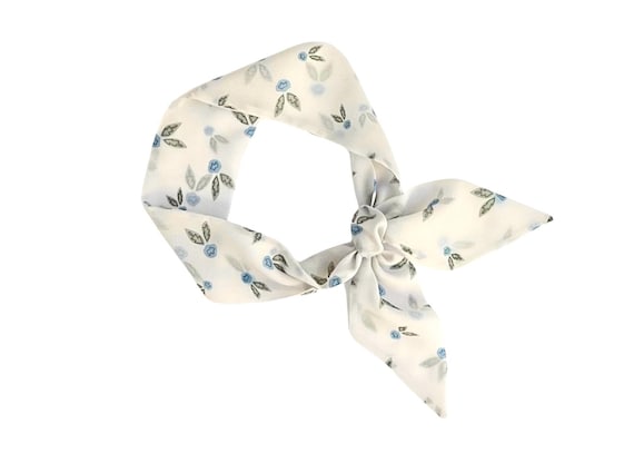 Flower Bud Skinny Scarf, Chiffon Neck Tie, Cute Hair Wrap Ribbon, Bag Accessory, Gift for Women
