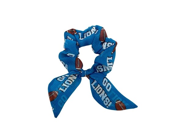 Detroit bunny ear scrunchie for ponytail, bun or top knot. NFL Lions apparel gift. Defend Your Den. Ready to Ship