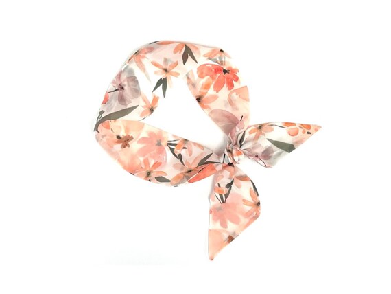 Floral Short Scarf for Hair, Neck, Ponytail, Bun, Top Knot or Handbag