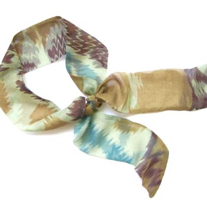 Light Airy Skinny Hair Scarf | Gold Green Watercolor | Bun Ponytail Purse Handle Neck Wrap Ribbon Tie