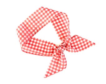 Red Gingham Hair Scarf: Versatile Accessory for Ponytails, Buns, Neck & Handbags - Ready to Ship