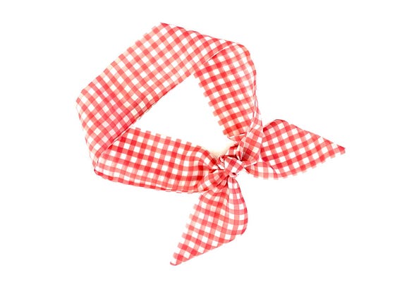 Red Gingham Hair Scarf: Versatile Accessory for Ponytails, Buns, Neck & Handbags - Ready to Ship