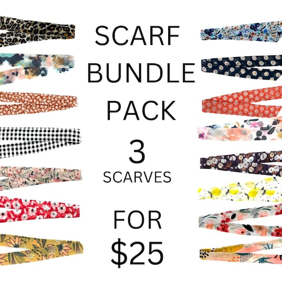 Scarf Bundle - Versatile Narrow Hair Scarves: Ponytail, Braid or Bun. Accessories for Women, Teens & Ladies - Ready to Ship
