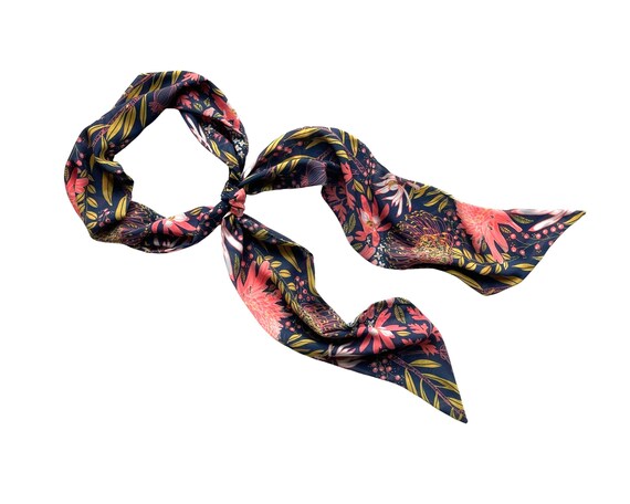Ladies wide neck tie scarf. Use also as hair wrap or floppy hat scarf. Lightweight chiffon Hawaiian belt sash. Ready to Ship