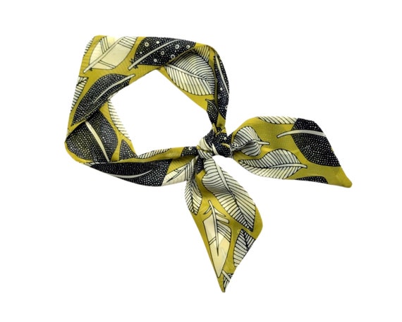 Short hair scarf. Fabric hair tie for ponytail, bun, braid or handbag. Thin, small, skinny women's neck scarf. Ready to Shop