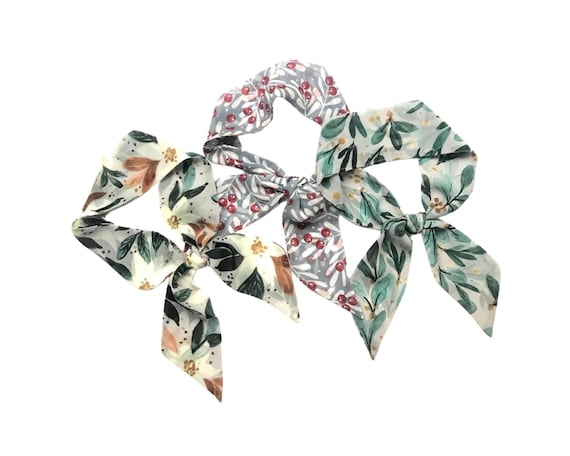 Short Hair Scarves. Fabric Hair Ties for Ponytail, Bun, Braid or Handbag. Thin, Small, Narrow Women's Neck Scarf. Festive Holiday Scarves