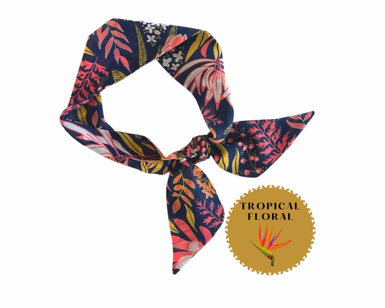Versatile Tropical Floral Hair Scarf: Ponytail, Bun, Braid Accessory & Handbag Adornment for Women - Ready to Ship image 1