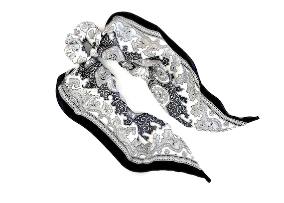 Extra long tail silk scrunchie scarf for ladies. Modern long tail scrunchy for ponytail or bun. Women's fashion accent. Ready to Ship
