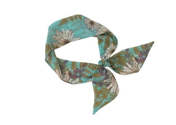 Floral Skinny Scarf for Hair, Neck & Handbag - Versatile Accessory for Women's Ponytail, Bun or Top Knot - Ready to Ship