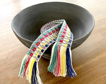 Boho Woven Wrap Belt with Colorful Fringe - Adjustable Fabric Waist Tie Sash, Festival Fashion Accessory, Gift for Her