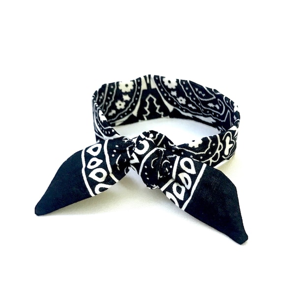 Black Bandana Bun Wire Wrap for Buns and Ponytail. Top Knot Fabric Wire Hair Tie. Country Western Dolly Bow Hair Accent. Ready to Ship