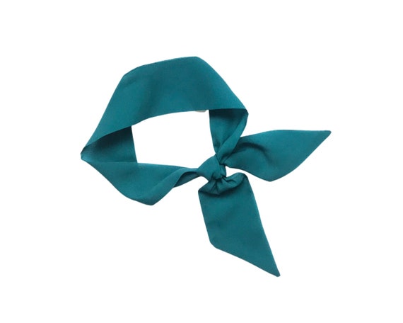 Teal green short hair scarf.Fabric hair tie for ponytail, messy bun, braid or handbag.Thin, small, skinny neck scarf for women Ready to Ship