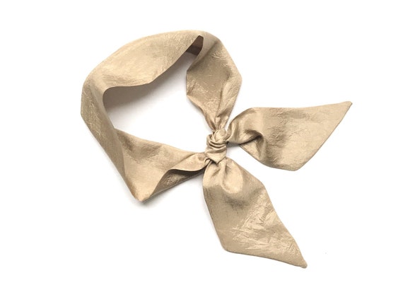 Beige short hair scarf. Fabric hair tie for ponytail, messy bun, top knot or handbag. Thin, small, skinny women's neck scarf. Ready to Ship