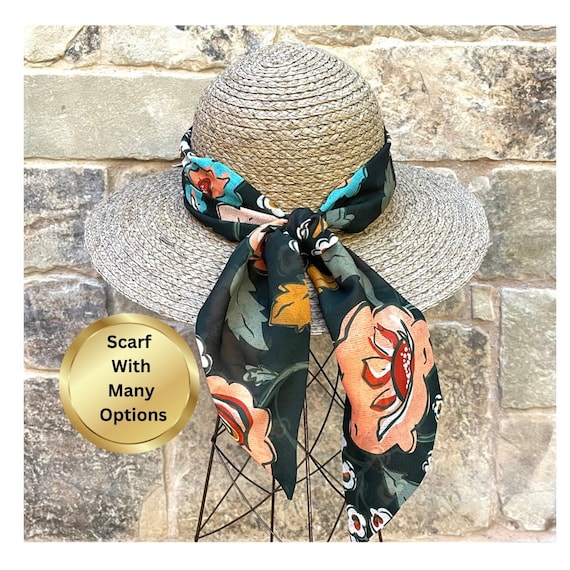 Versatile Green Floral Scarf: Neck Tie, Hair Wrap, Hat Accessory for Ladies - Spring Summer Fall - Ready to Ship