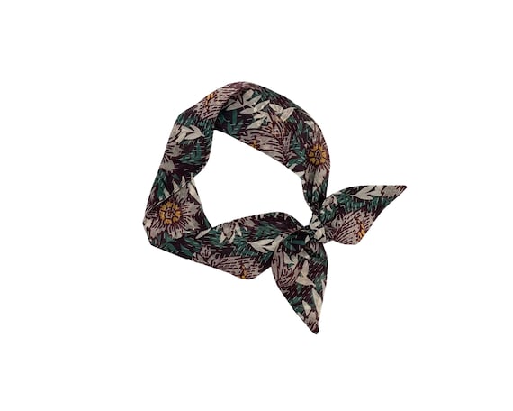 Short hair scarf. Fabric hair tie for ponytail, bun, top knot, handbag. Thin, small, skinny floral neck scarf for women. Ready to Ship