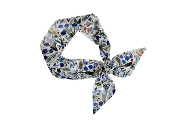 Floral Skinny Scarf for Hair, Neck & Handbag - Versatile Accessory for Women's Ponytail, Bun or Top Knot - Ready to Ship