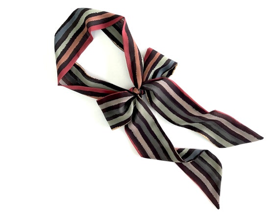 Striped long neck tie scarf. Multicolored long skinny scarf as head wrap, hairband, ponytail scarf or belt sash. Scroll below for more info