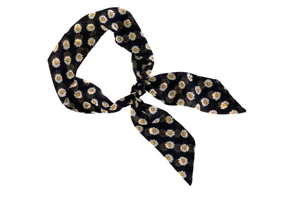 Long hair scarf. Fabric hair tie for ponytail, bun, top knot, braid or handbag. Neck scarf for women. Daisies, Ready to Ship
