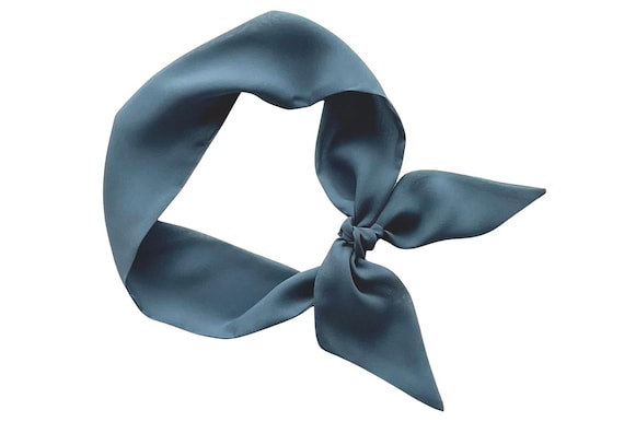 Light slate gray short hair scarf. Fabric hair tie for ponytail, bun, braid or handbag. Thin, small, skinny neck scarf for women.