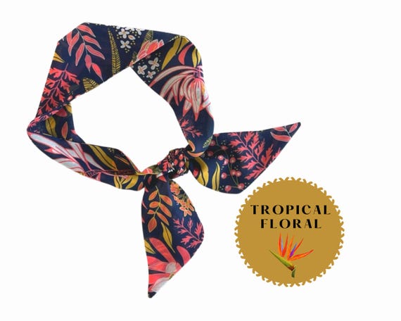 Versatile Tropical Floral Hair Scarf: Ponytail, Bun, Braid Accessory & Handbag Adornment for Women - Ready to Ship