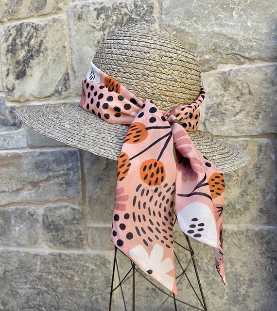 Floral ladies wide scarf to use as a long neck tie, hair wrap or hat scarf.  Women's neck scarf for spring, summer, fall. Ready to Ship