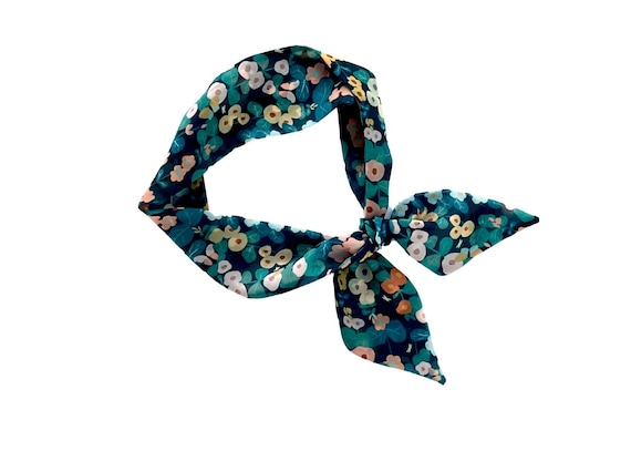 Short hair scarf. Floral skinny scarf for ponytail, bun, top knot or handbag. Thin neck scarf for women. Ready to Ship