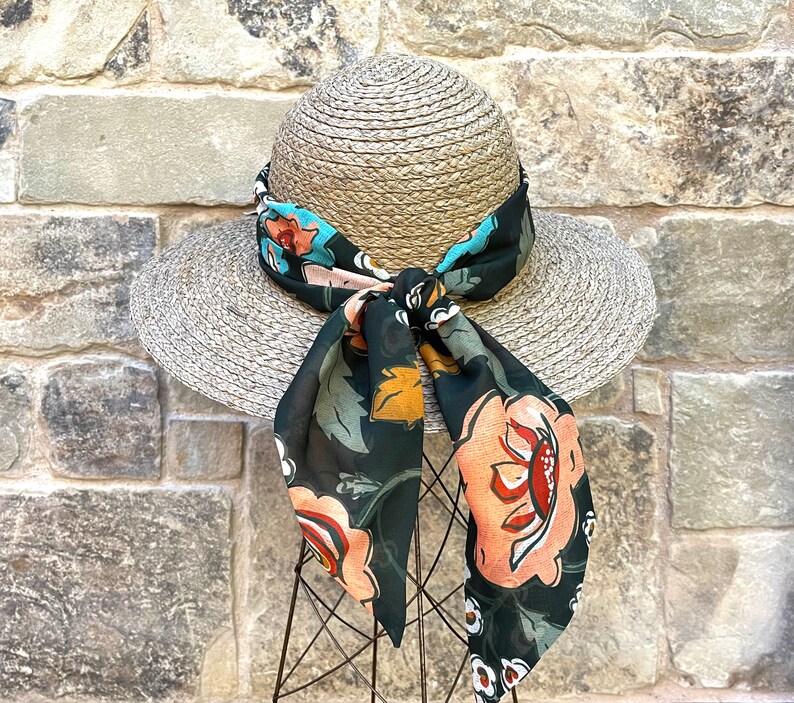 Green Floral Ladies Wide Scarf to Use as Long Neck Tie Hair Etsy