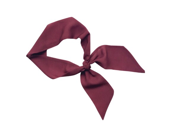 Maroon short hair scarf. Fabric hair tie for ponytail, bun, braid or handbag. Thin, small, skinny woman's neck scarf. Ready to Ship