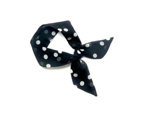 Short Hair Scarf, Fabric Tie for Ponytail, Bun, Braid or Handbag. Retro 1940s 1950s Party Costume, Polka Dot