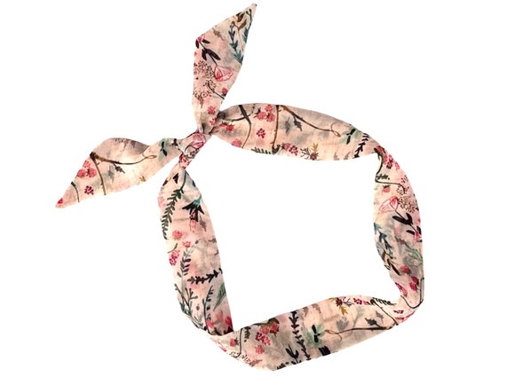 Floral hair scarf for women. Bow hair tie for ponytail, braid or bun. Thin, mini hair ribbon fashion accent - 3 Widths Offered