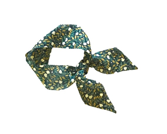 Short hair scarf. Fabric hair tie for ponytail, messy bun, top knot or handbag. Small skinny women's floral neck scarf. Ready to Ship