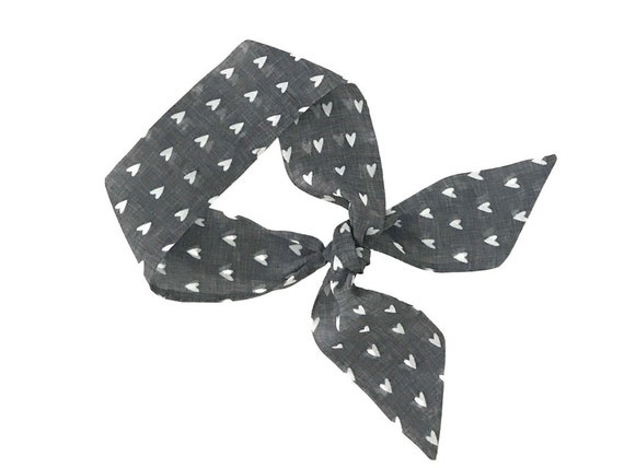 Versatile Heart Print Hair Scarf: Ponytail Tie, Neck Bandana, Purse Accessory - Ready to Ship